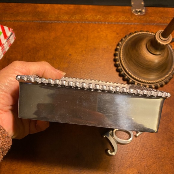 EUC Rare! Retired pieces Mariposa Silver beaded napkin box w/JOY napkin weight - Picture 13 of 16